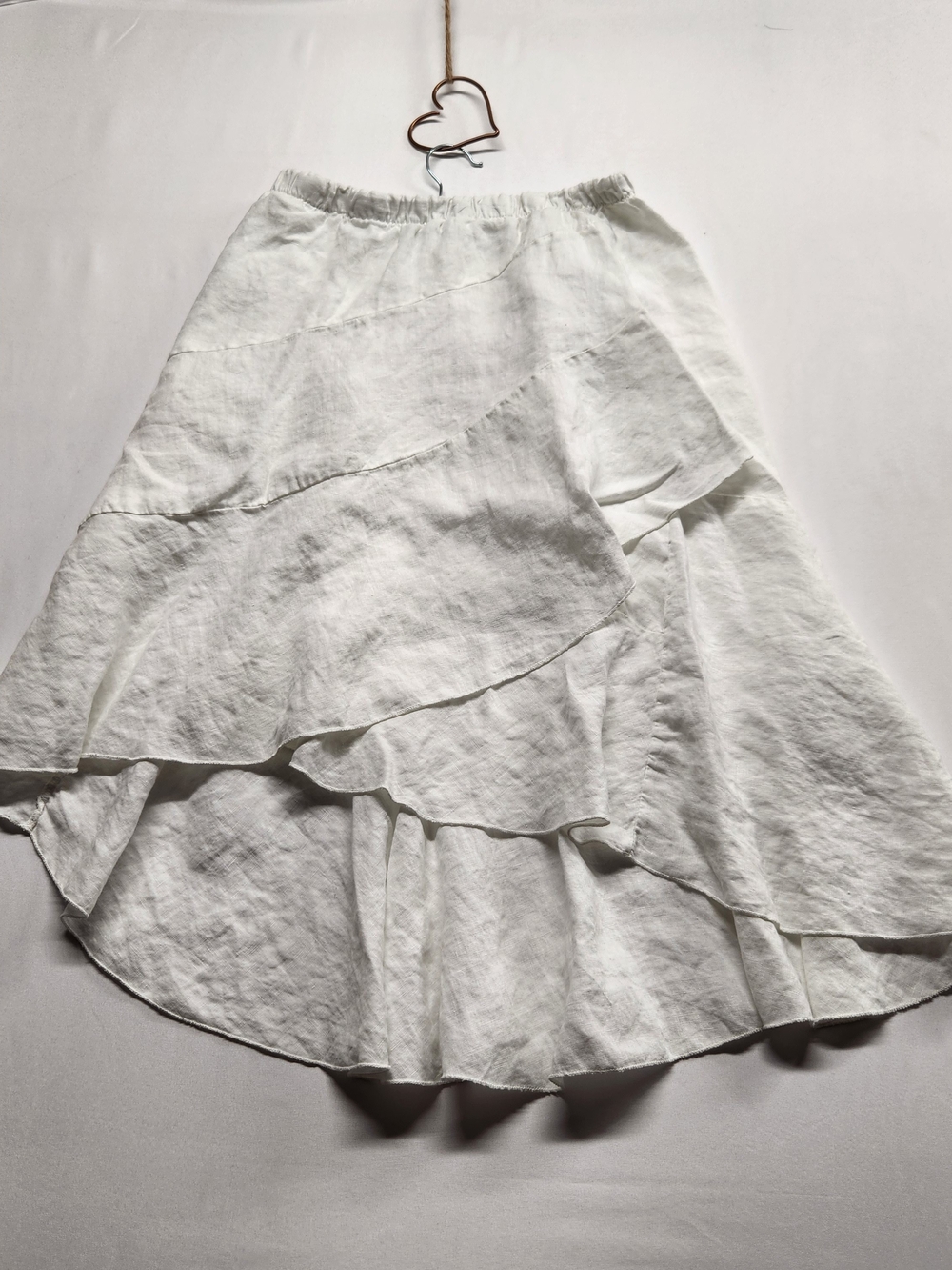 ⭐️Laura Bianchi Italy White Linen Ruffle Asymmetric High Low Tiered Midi Skirt L